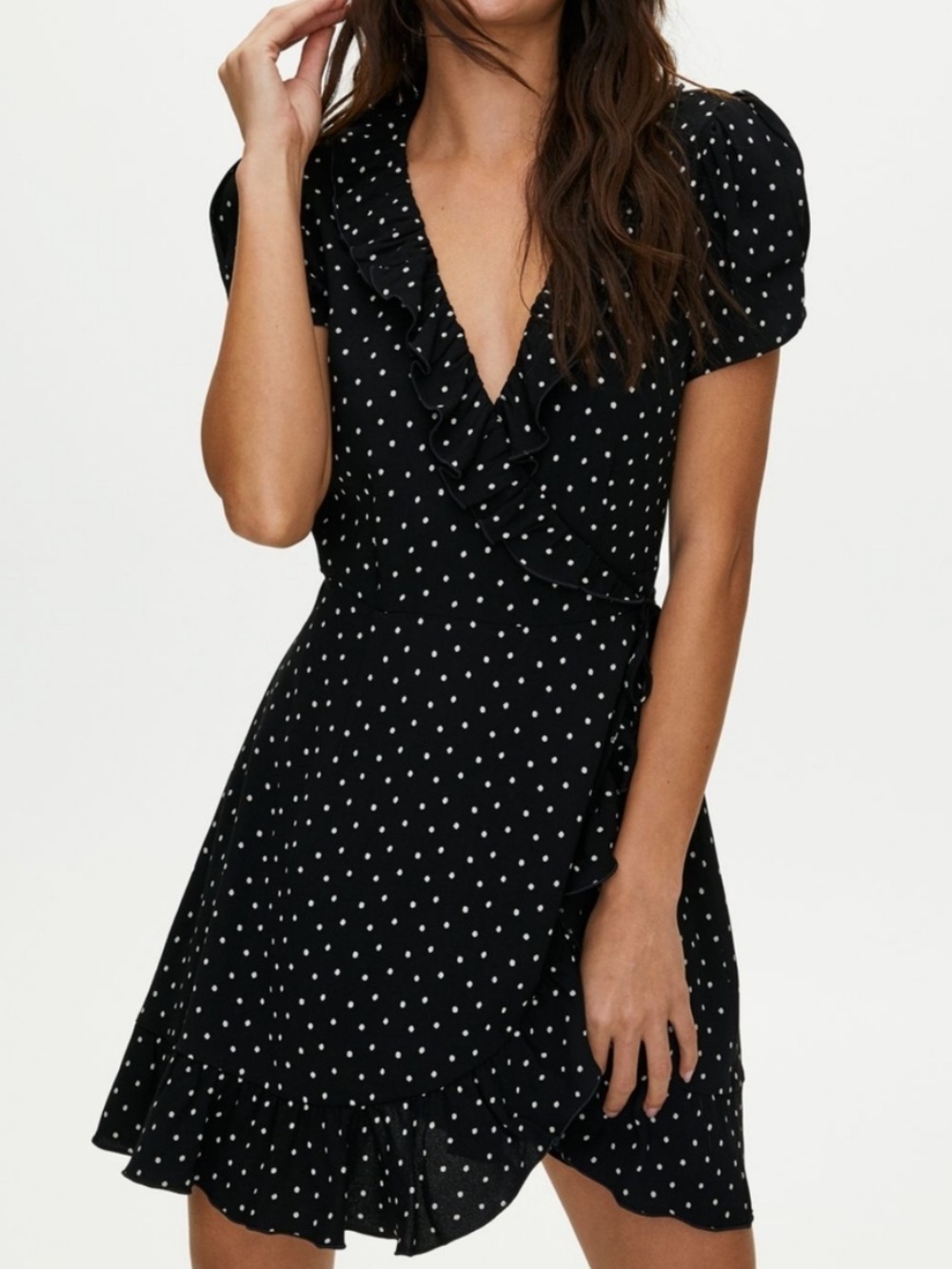 Aritzia Sunday Best Savoy Polka Dot Wrap Mini Dress